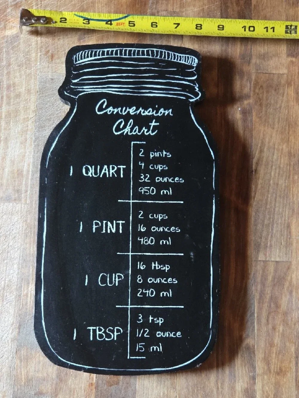 Black Mason Jar Conversion Chart Wall Sign - Home Kitchen